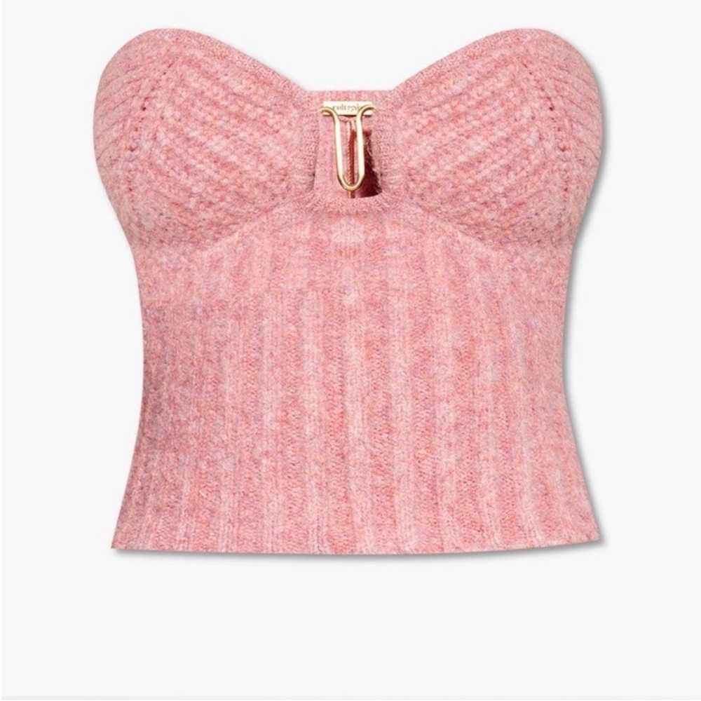 cult gaia Pink Ribbed Strapless Bustier with Gold Clasp